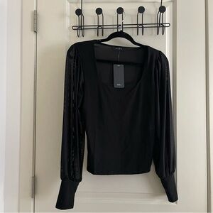 Saints black mesh sleeve top